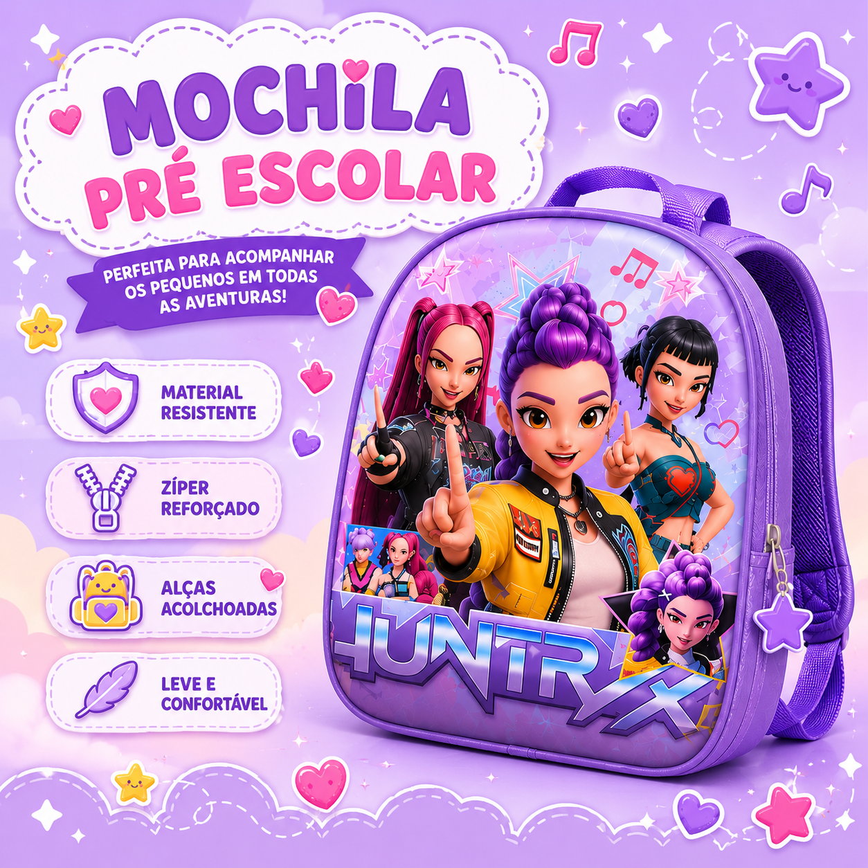 Mochila Pré-Escolar Huntrix Lavanda