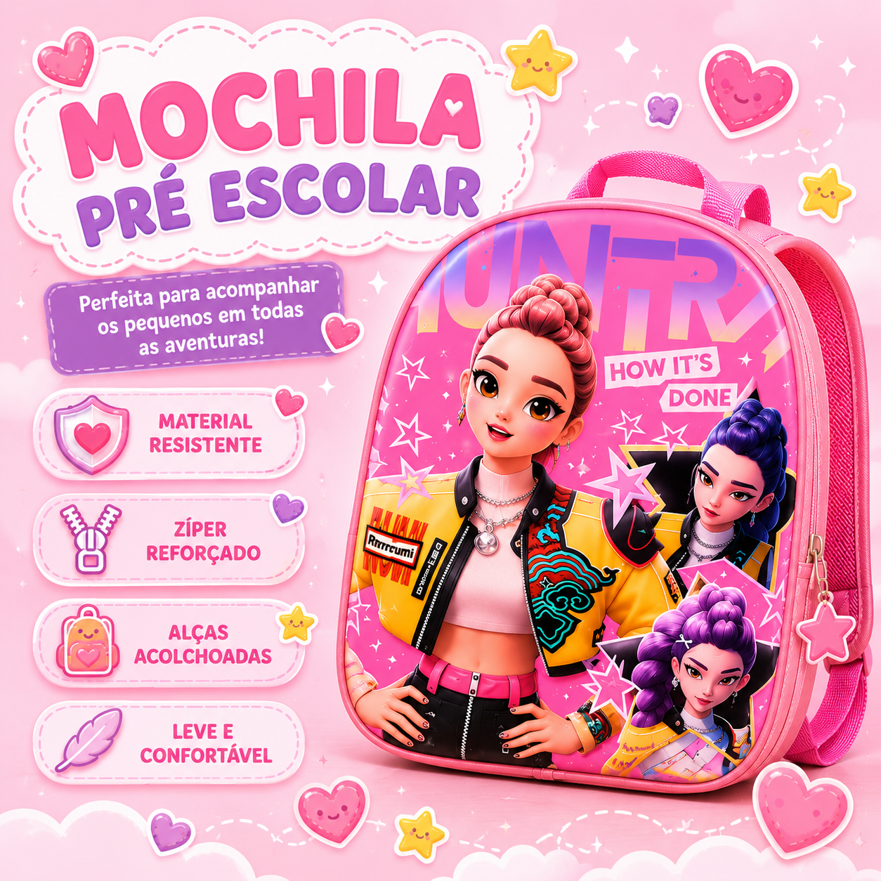 Mochila Pré-Escolar Huntrix Rosa