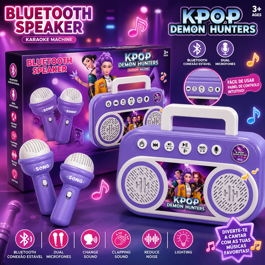 🎤🎶 Coluna Karaoke Bluetooth K-Pop Demon Hunters com 2 Microfones