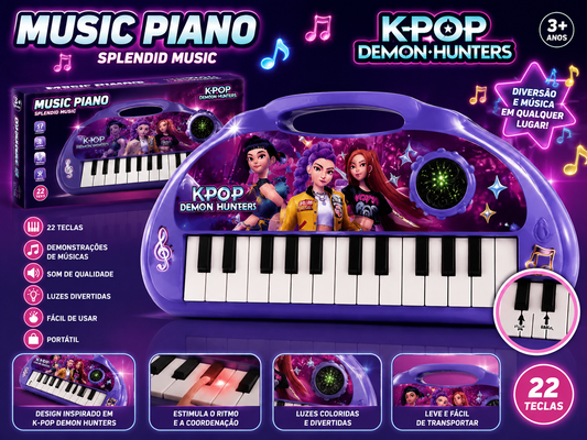 🎹🌟 Piano Musical K-Pop Demon Hunters com Luzes – 22 Teclas